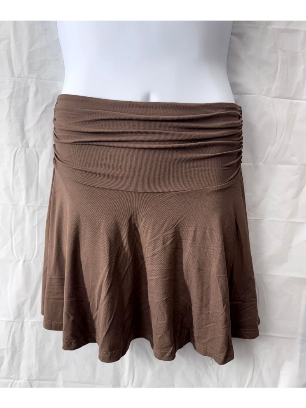 OGL Brown Ruched Skort Women's Medium Built-In Shorts Stretch Skirt